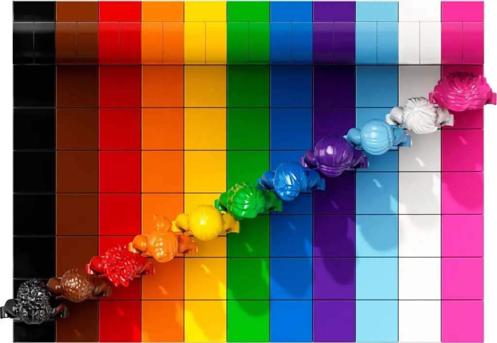 Turtles arranged on vibrant colored squares