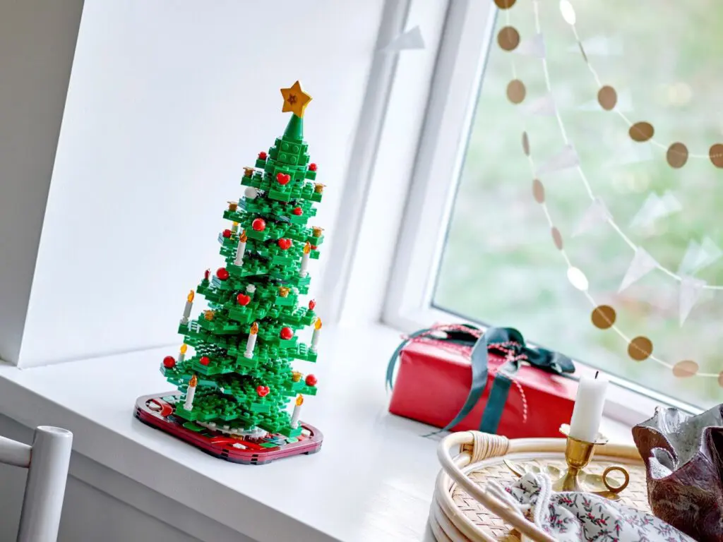 Lego Christmas tree on windowsill