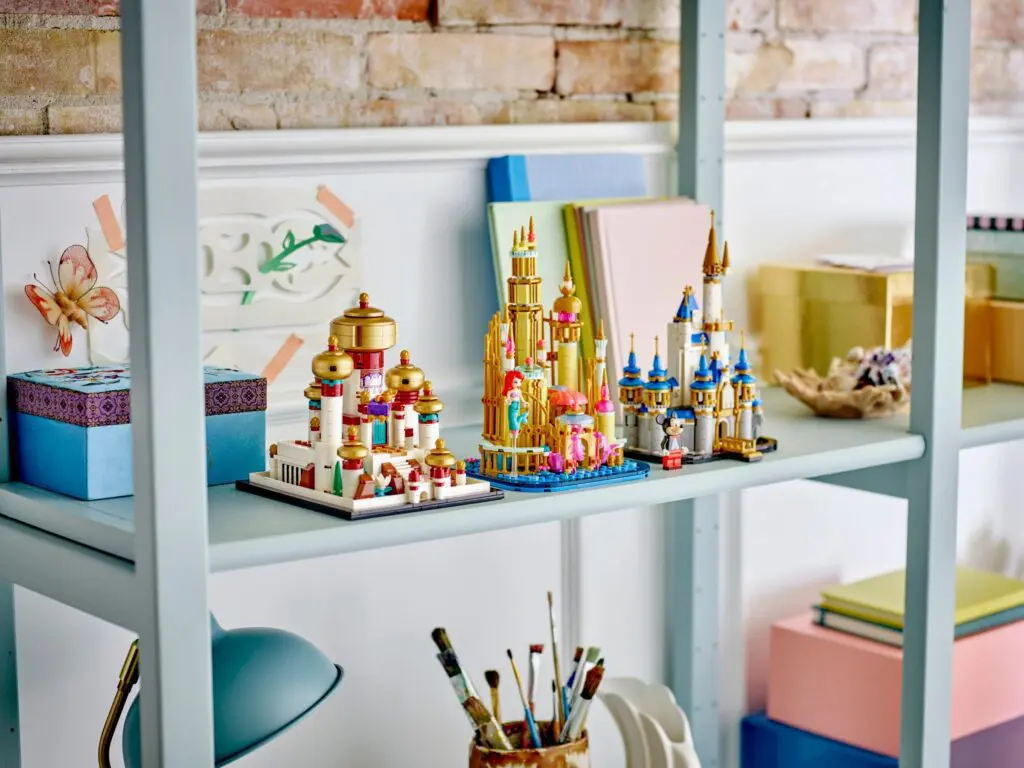Colorful mini castles on a shelf