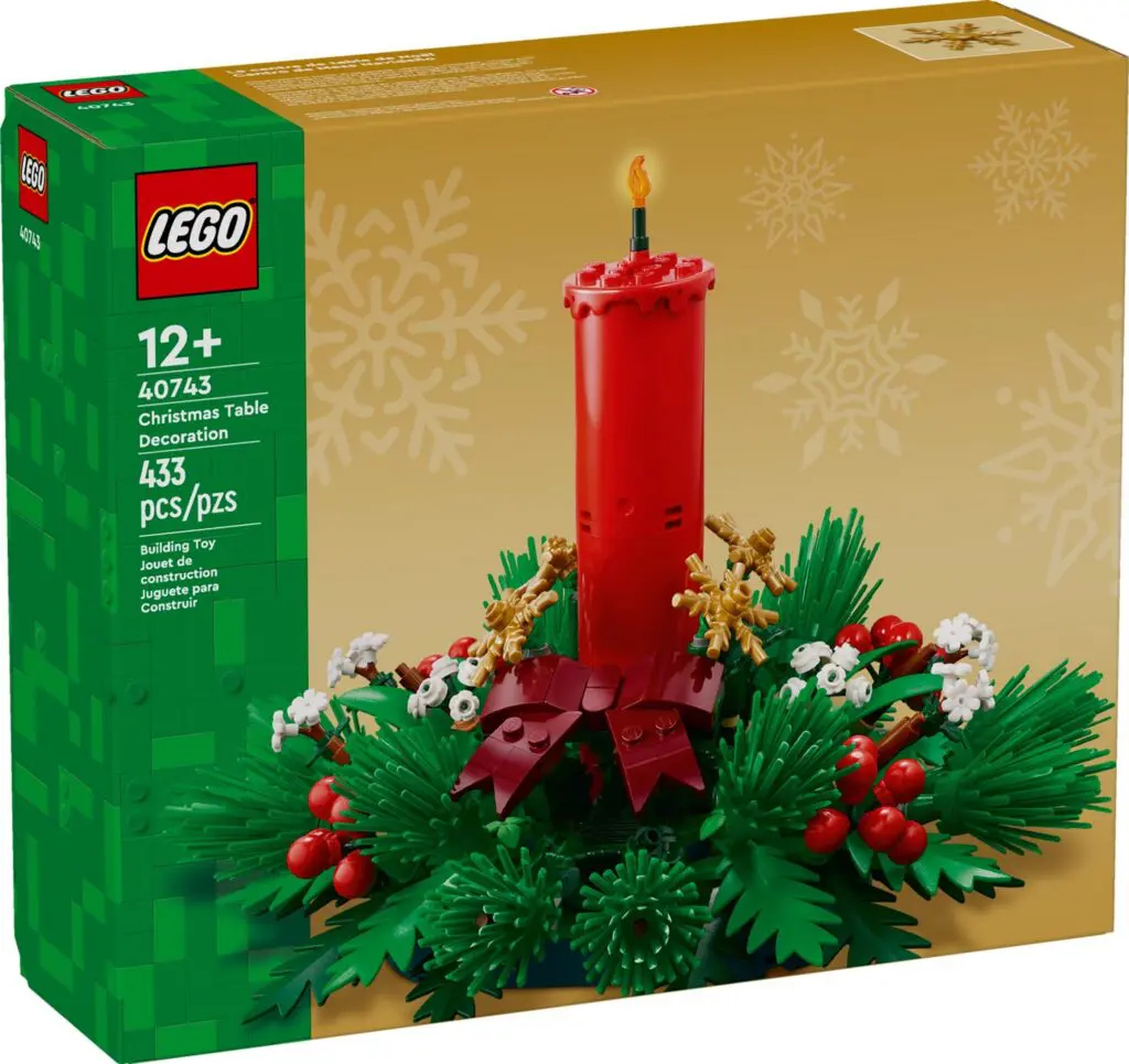 Festive LEGO set with red candle display