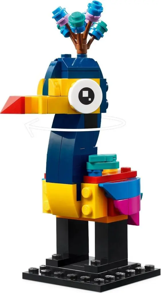 LEGO bird with vibrant feathers