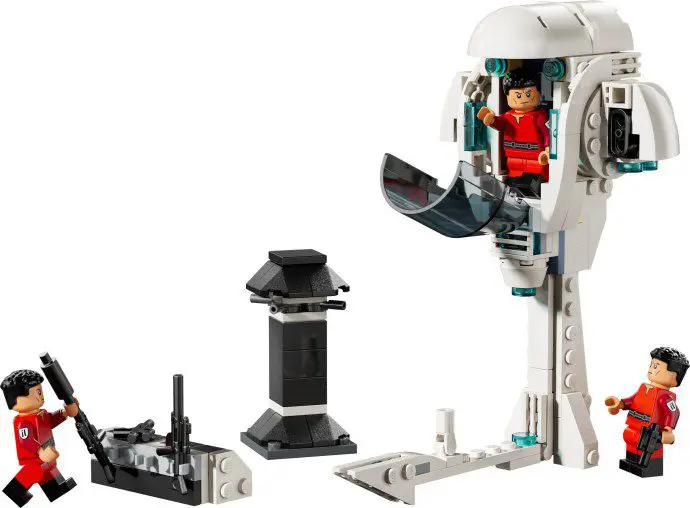 LEGO figures with futuristic vehicle and accessories