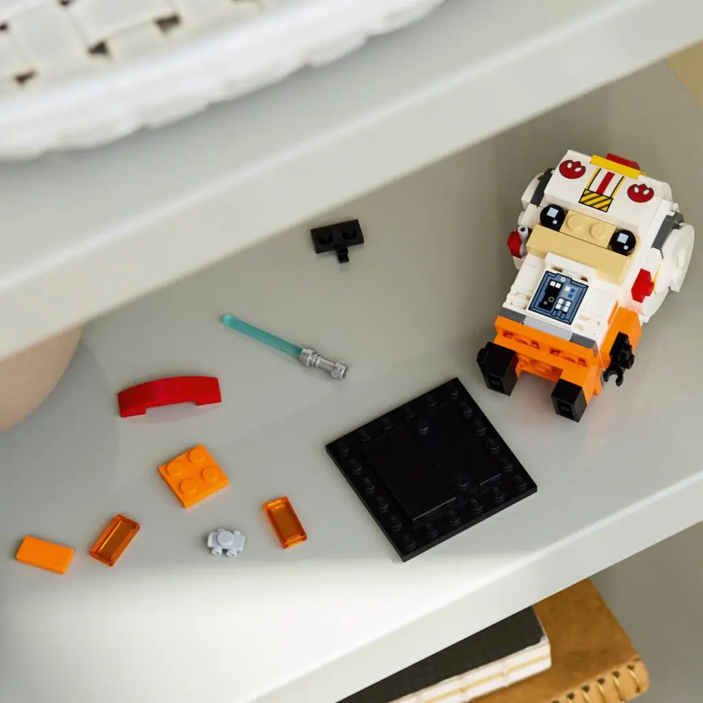 Toy robot and scattered building blocks