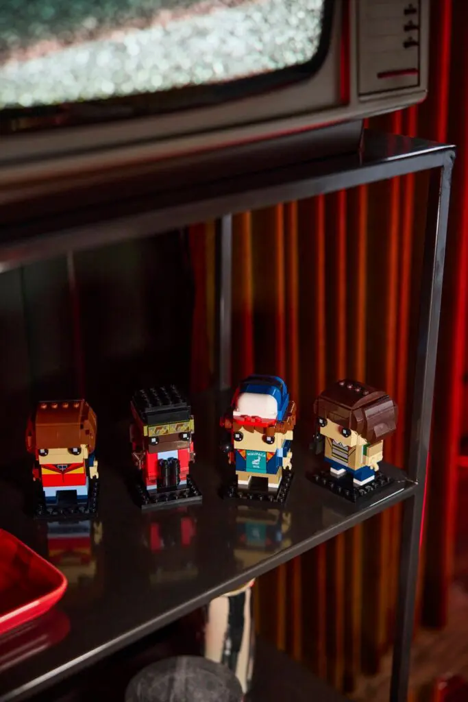 Colorful block characters displayed indoors