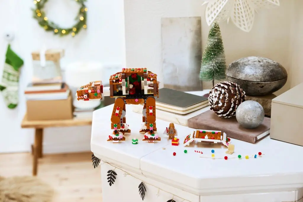 Festive Lego scene with holiday decor