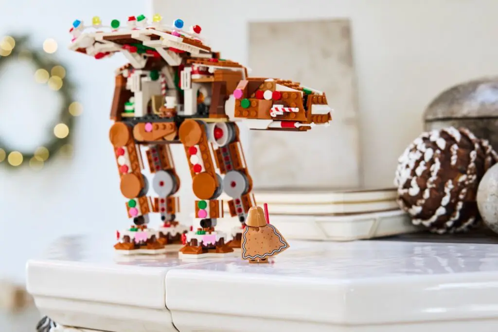 Creative gingerbread robot with holiday decorations