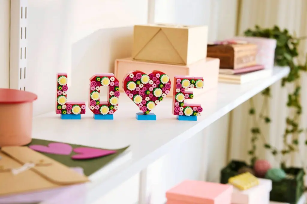 Colorful love sign on a shelf