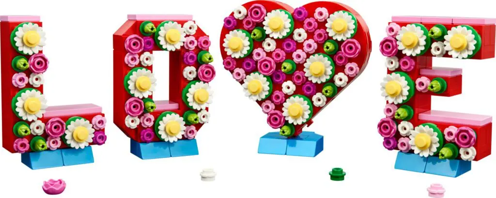 Floral LEGO letters spelling love