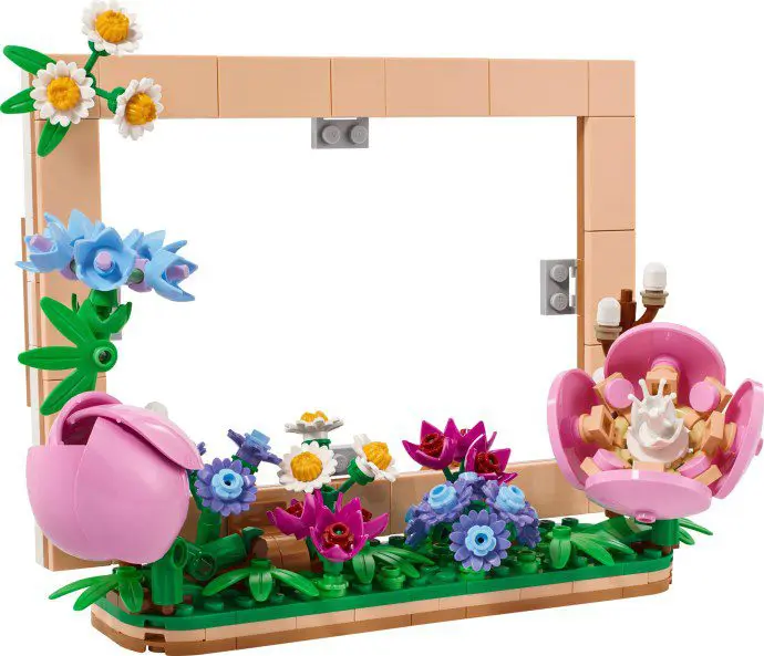 LEGO floral frame with colorful flowers