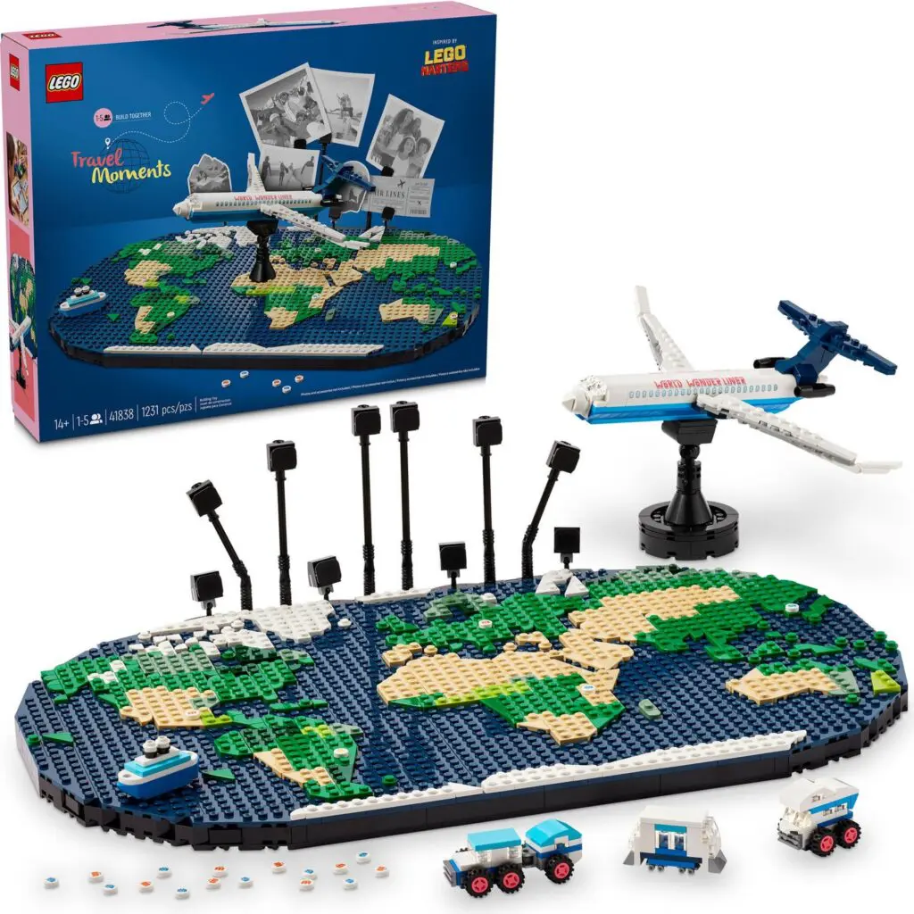 Educational LEGO set with globe and plane