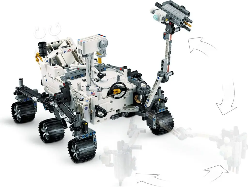 LEGO Mars rover model with moving arm