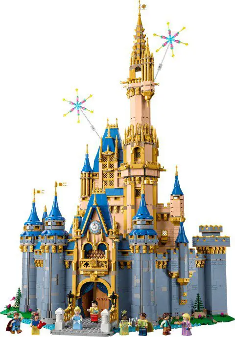 Colorful LEGO castle set with characters.