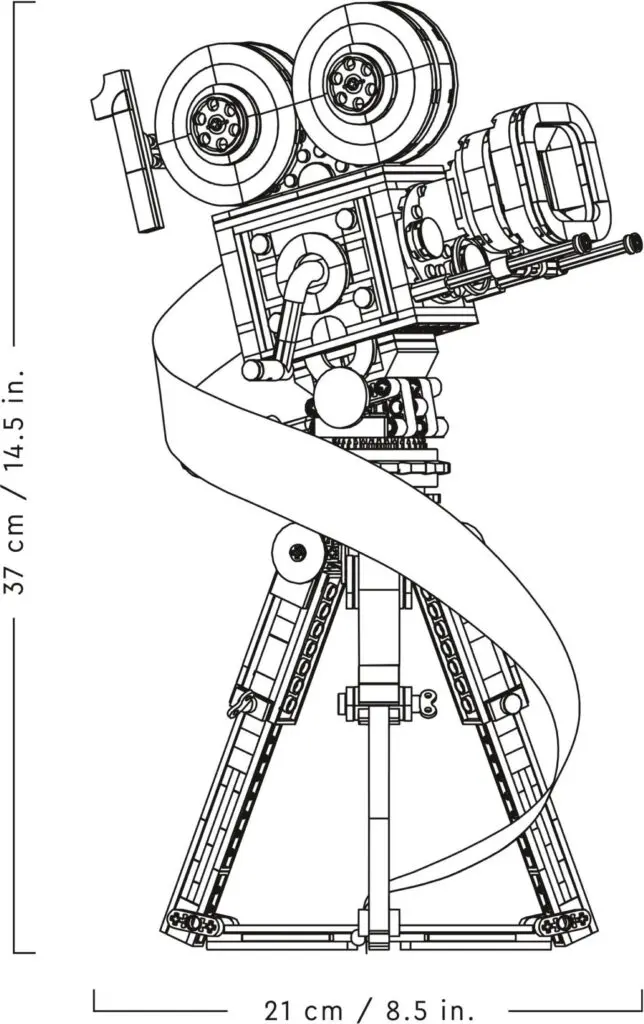 Detailed drawing of classic movie camera