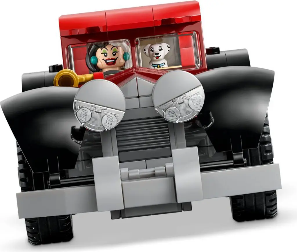 Red and black LEGO vehicle front view