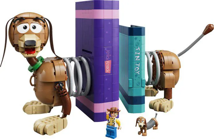LEGO depiction of Slinky Dog and books