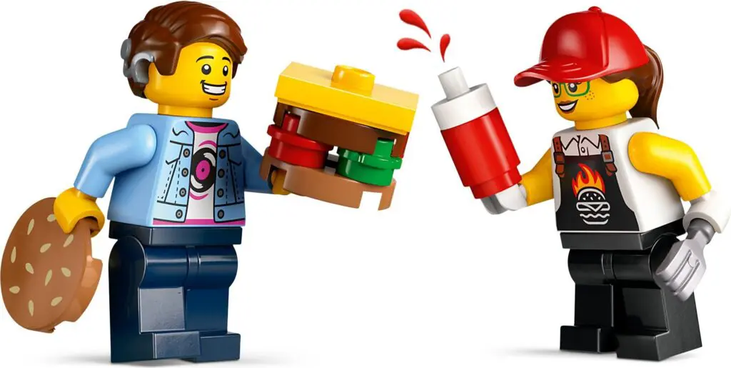 Toy characters with food items