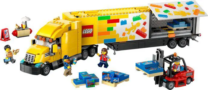 LEGO truck and minifigures with forklift