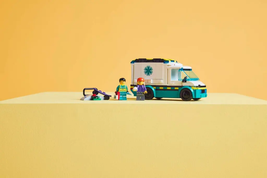 Toy ambulance with figurines on display