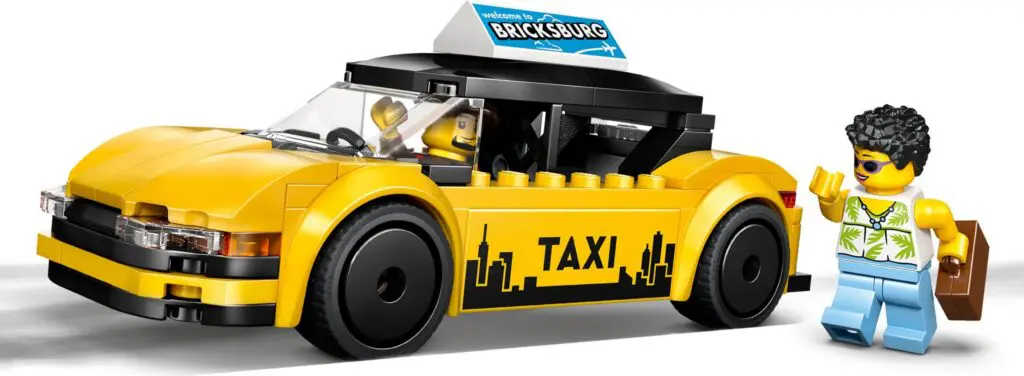 LEGO taxi and minifigure with suitcase