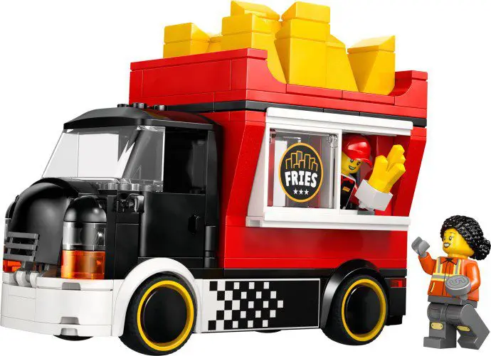 Red and black LEGO fry truck scene