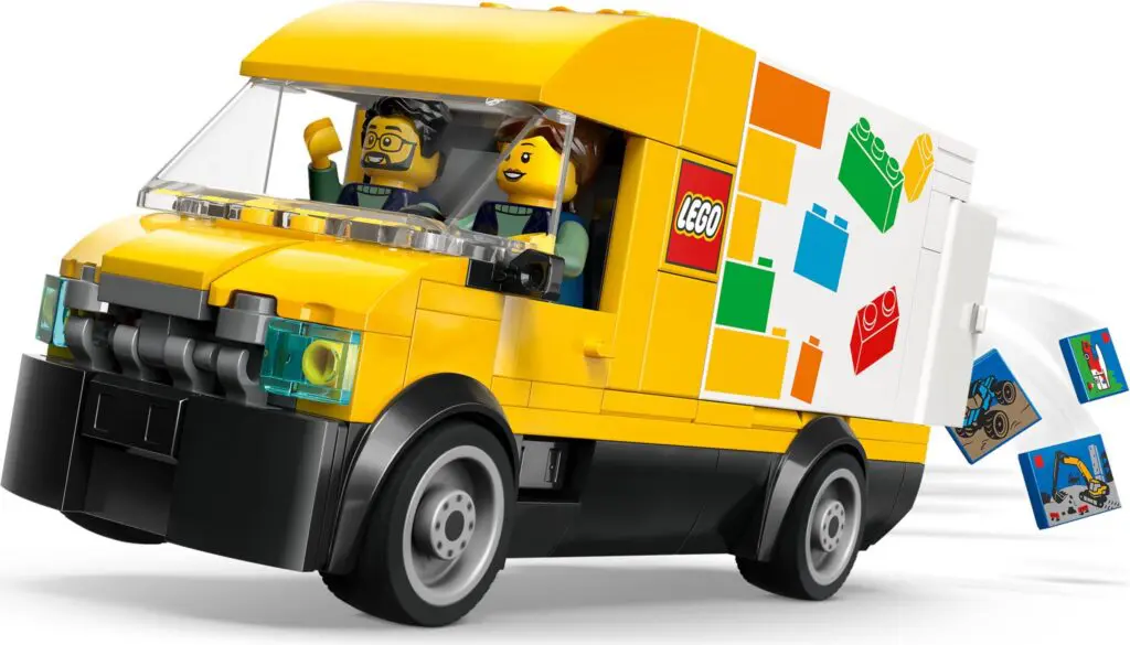 Toy truck with LEGO bricks flying out