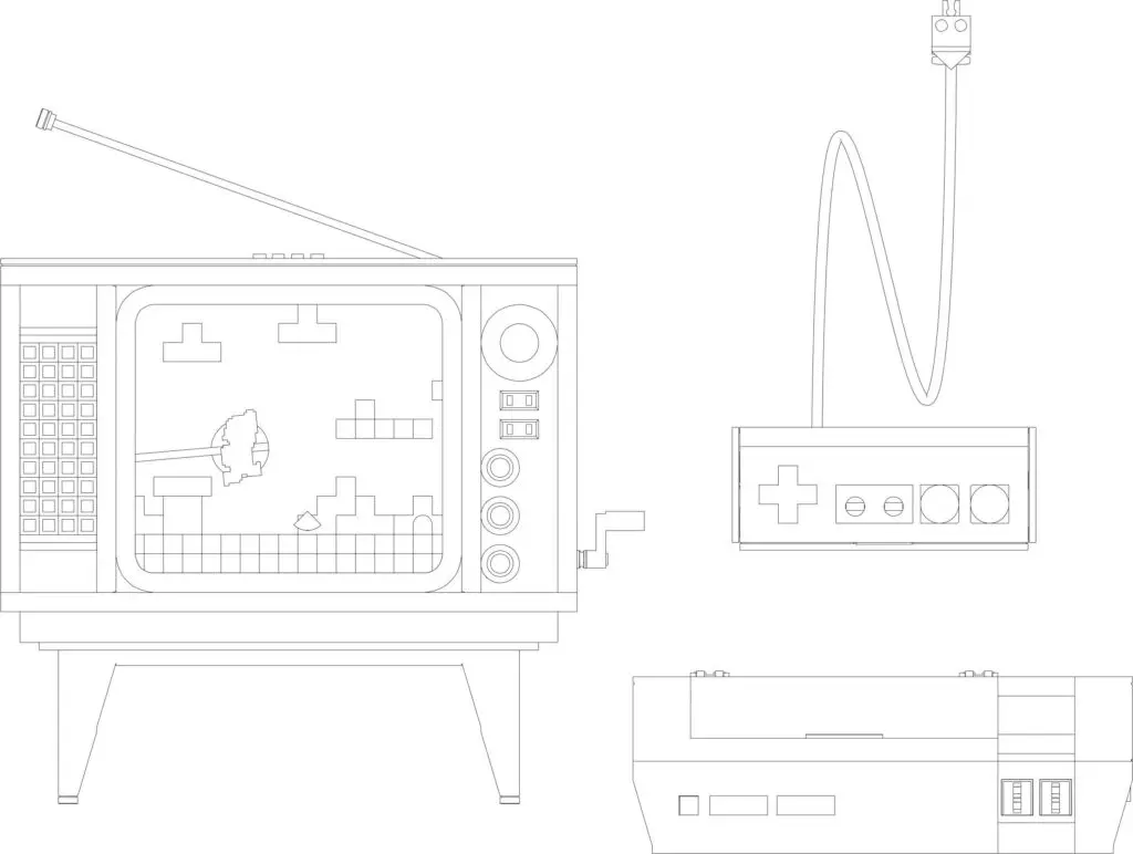 Outline of classic gaming console and TV