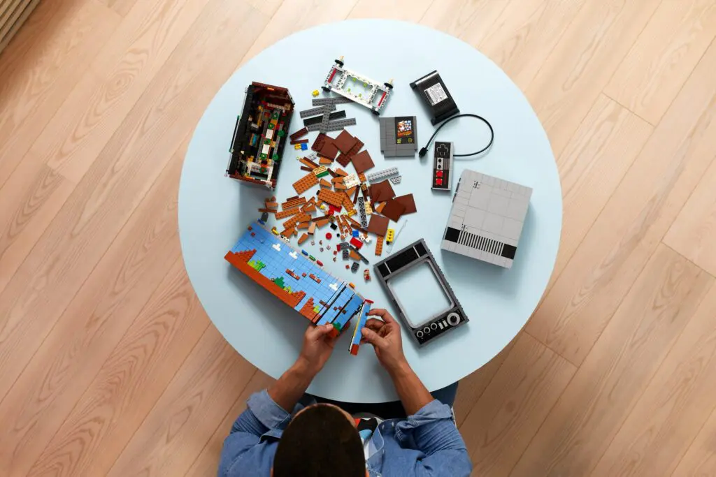 Overhead view of LEGO construction project