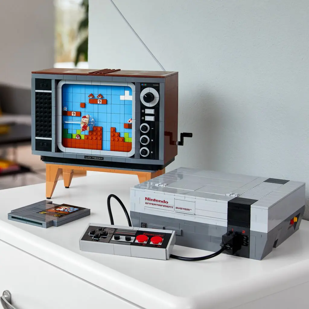 Brick-built vintage gaming scene