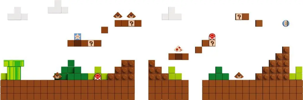 Pixelated video game landscape with blocks