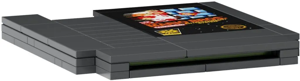 Lego bricks forming vintage game cartridge