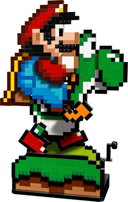 Pixelated character riding a green dinosaur