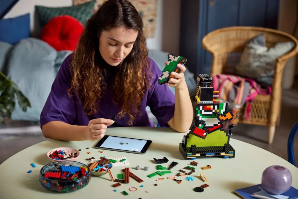 Creative block-building activity with digital guide
