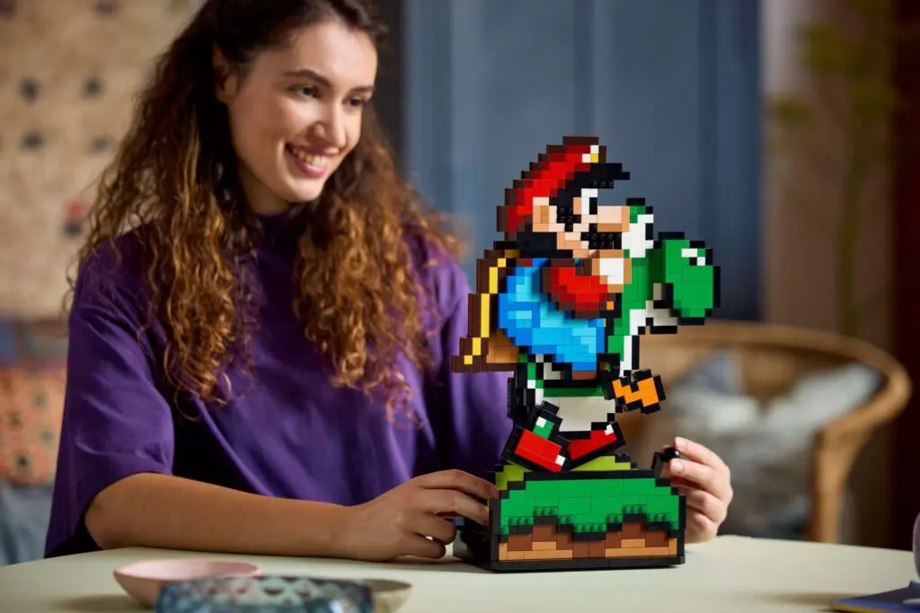 Retro game character decoration held by woman