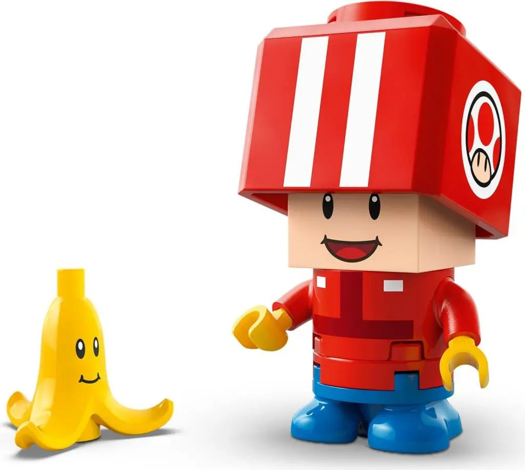 Lego figure with red hat and banana