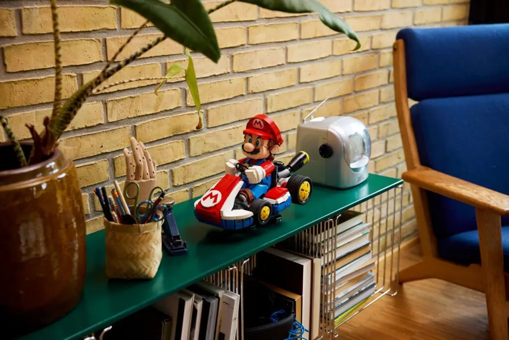 Mario figure on green console table