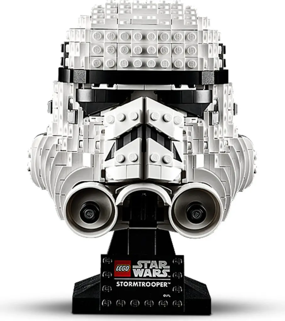 Detailed LEGO Stormtrooper helmet sculpture
