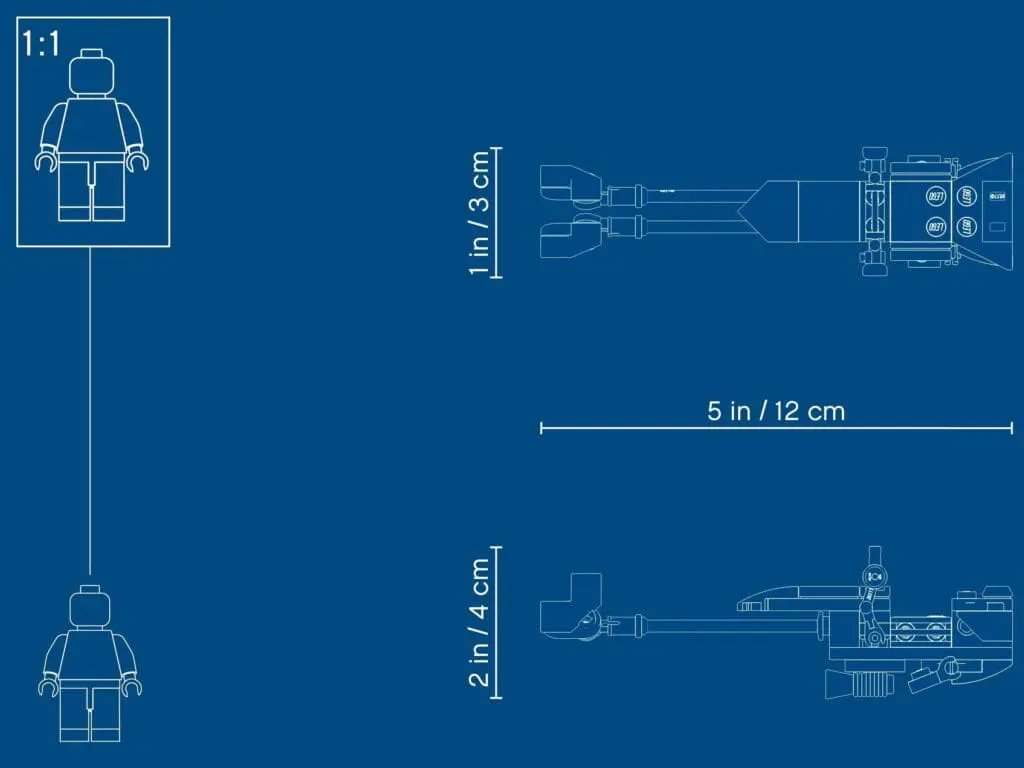 LEGO satellite dimensions diagram
