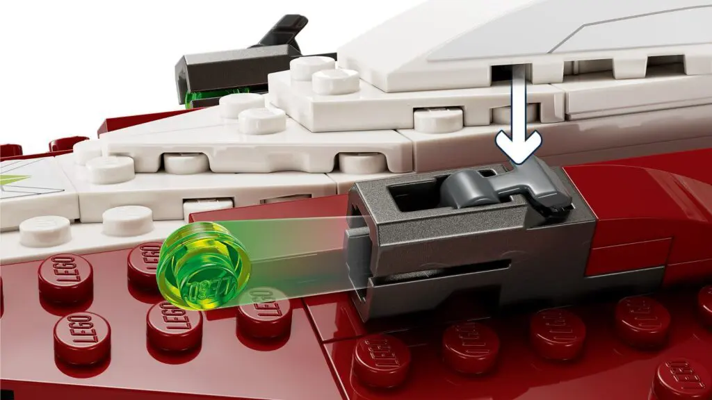 LEGO spaceship with firing mechanism detail.