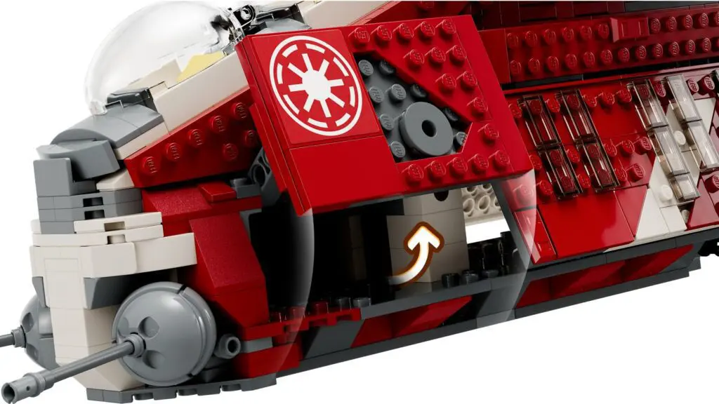LEGO starship with red and gray bricks