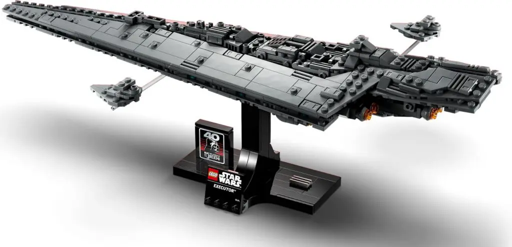 Detailed LEGO spaceship with stand