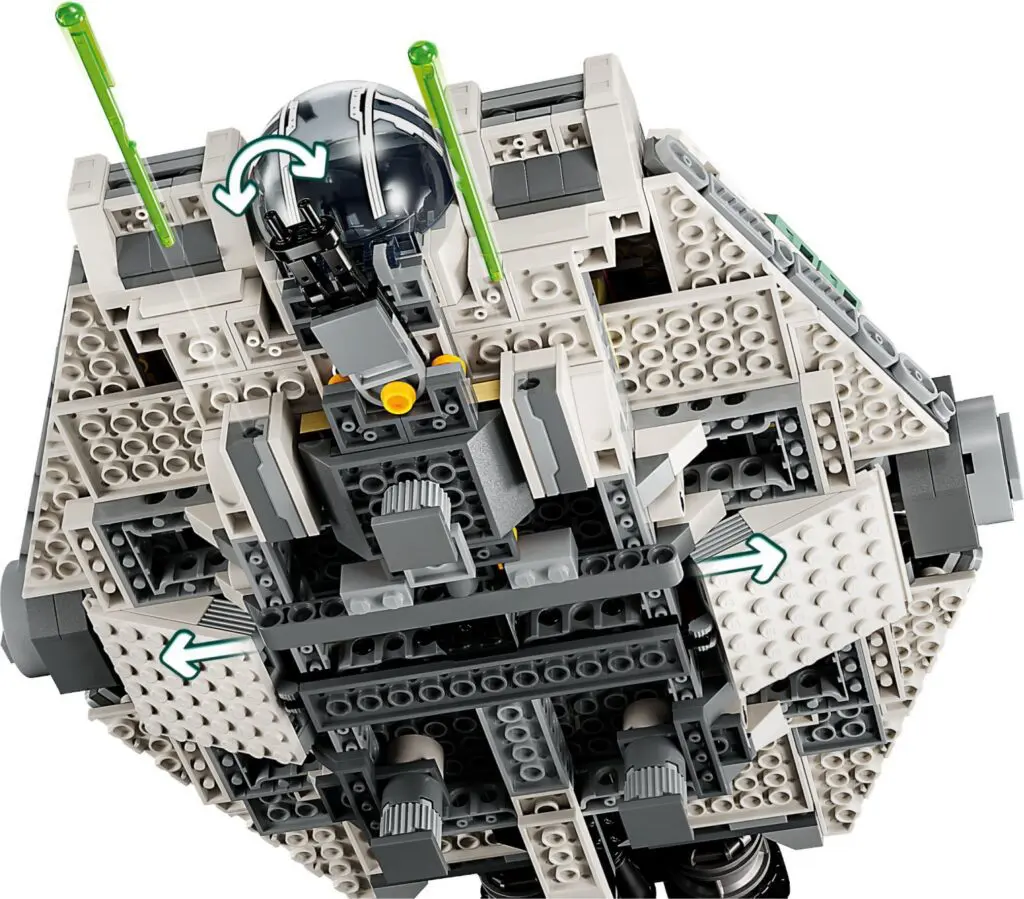 Grey LEGO spaceship with green accents