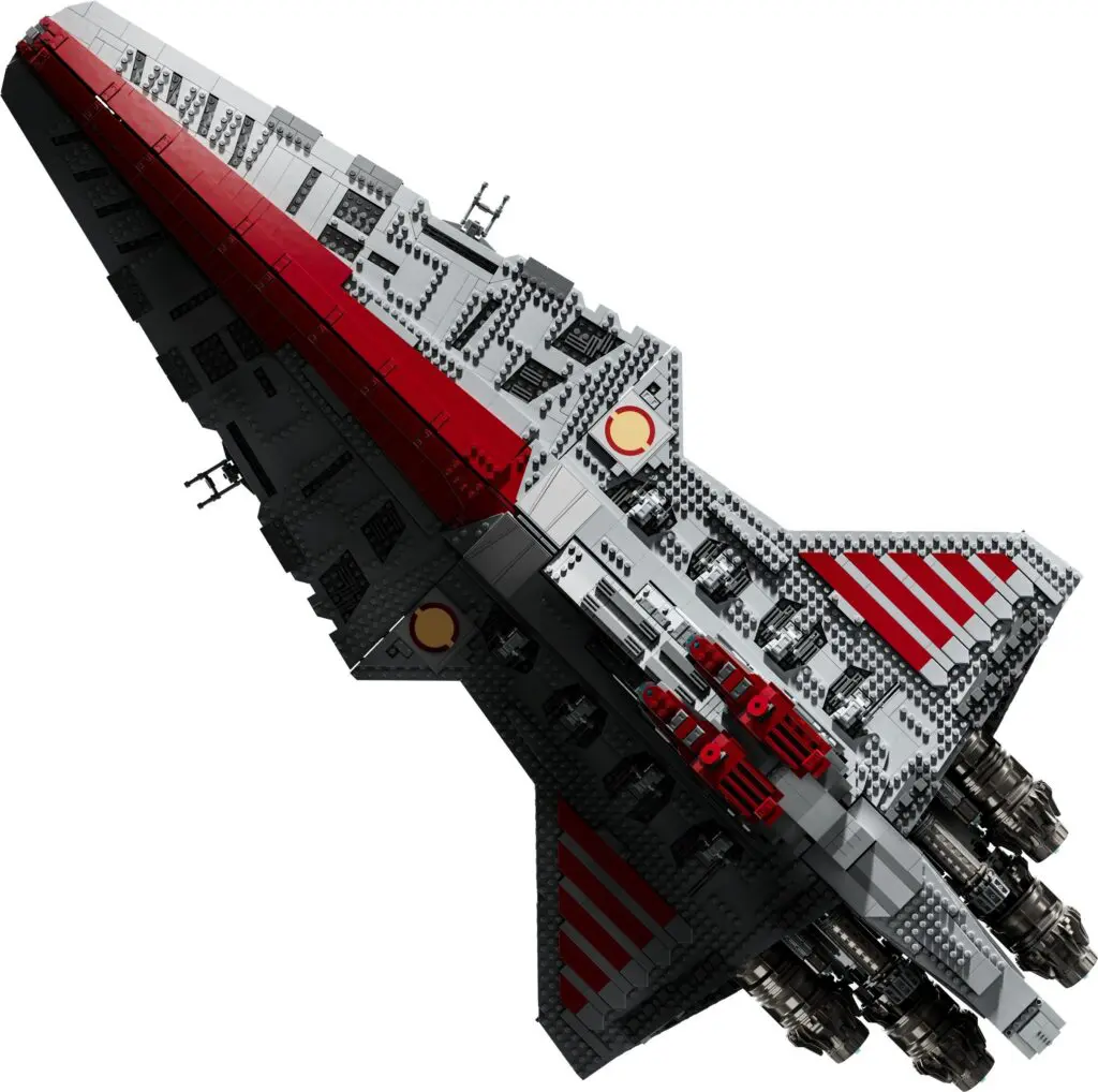 LEGO spaceship with red accents