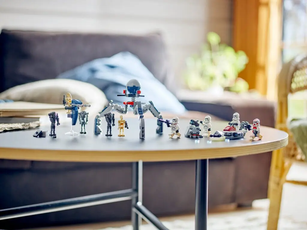 Assorted robot figures in living room