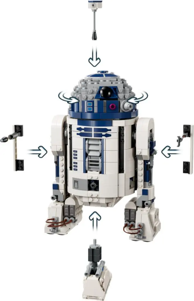 R2-D2 LEGO set components displayed