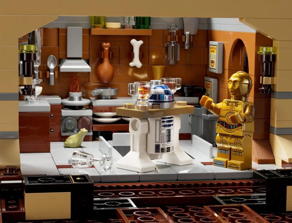 Lego droids in detailed kitchen setting