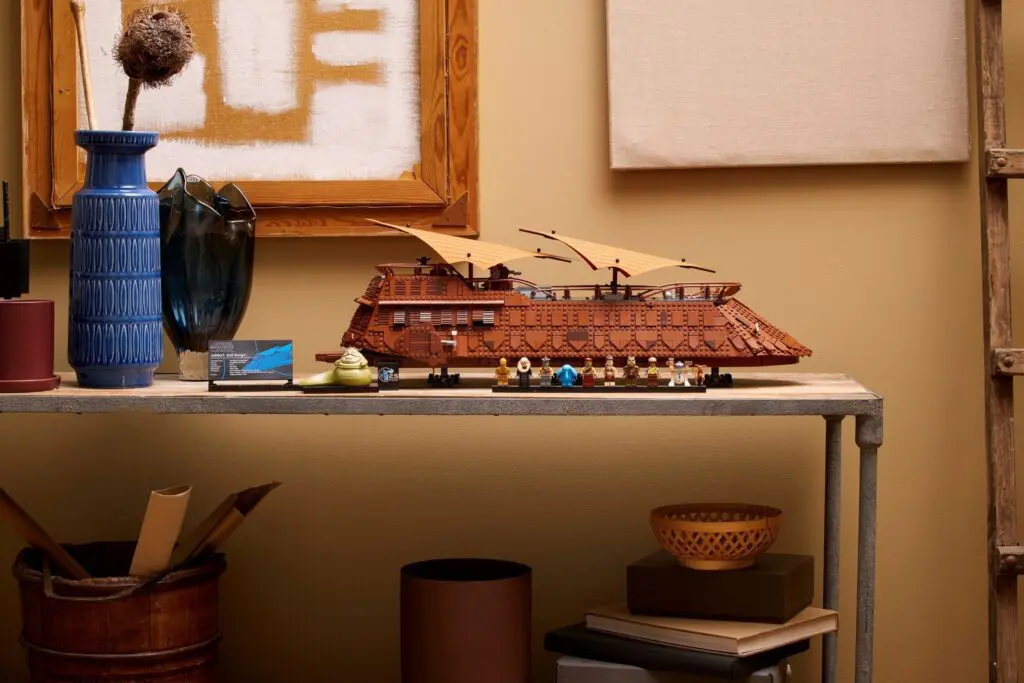 Model ship on a decorative shelf