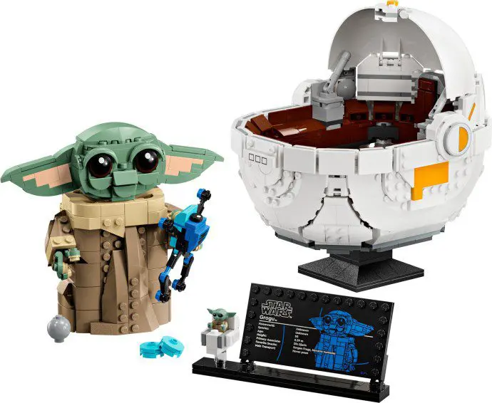 Baby Yoda LEGO set with hover cradle