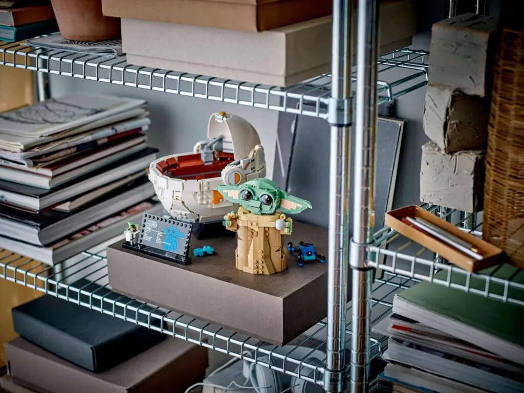 Toy display on metal shelf