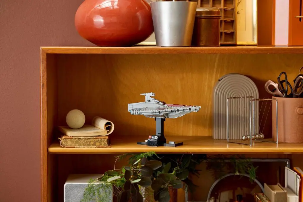 Decorative objects on a bookshelf