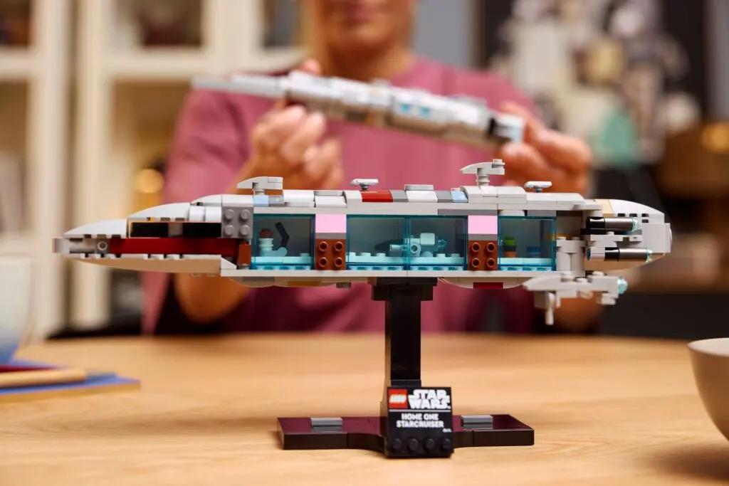 Close-up of detailed LEGO spaceship design